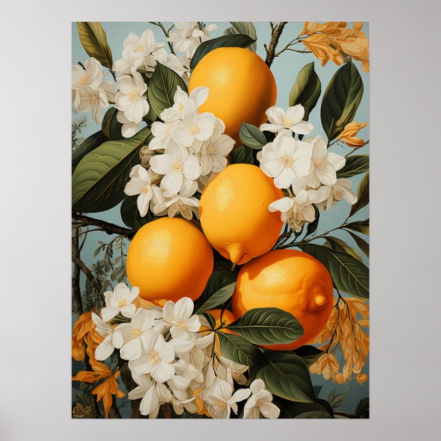 Poster Oranges et fleurs Verdure (Devant)