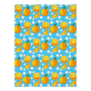 Poster Oranges mignonnes et fleurs blanches