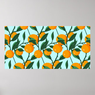 Poster oranges on leaf branches seamlestern pattern, citr