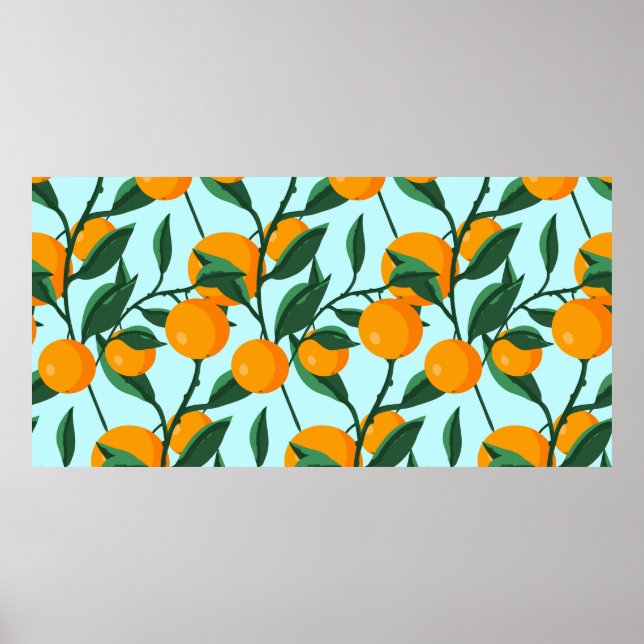 Poster oranges on leaf branches seamlestern pattern, citr (Devant)