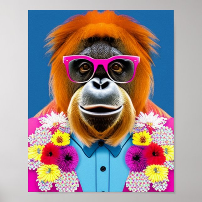 Poster Orangutan avec lunettes, Imprimable mur art (Devant)