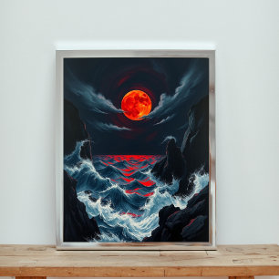 Poster Orbe cramoisie sur mers saphir tumultueuses