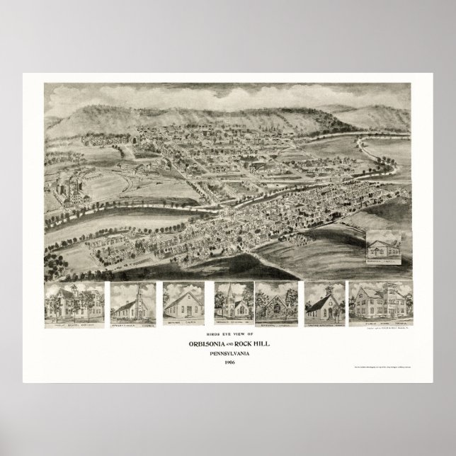 Poster Orbisonia & Rock Hill, PA Carte panoramique - 1906 (Devant)