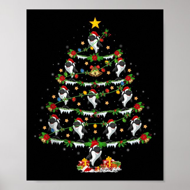 Poster Orca Christmas Tree Lights Funny Sea Animal Orca W (Devant)