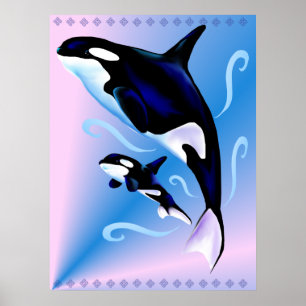Poster Orca Mom and Baby Print
