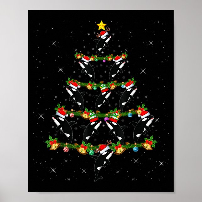 Poster Orca Whale Christmas Tree Lights Santa Funny Sea A (Devant)