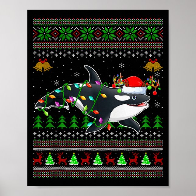 Poster Orca Whale Ugly Christmas Sweaters Santa Sea Anima (Devant)
