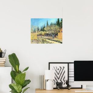 Poster Orchard Van Gogh à Blossom, Bordé par Cyprès