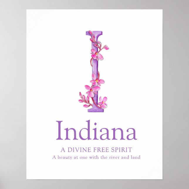 Poster Orchid Letter I Indiana nom personnalisé signifian (Devant)