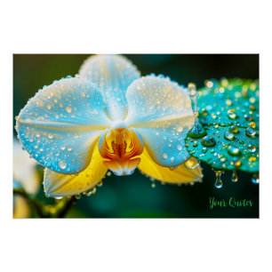 Poster Orchidée Blanche Élégante avec Gouttelettes d'Eau 