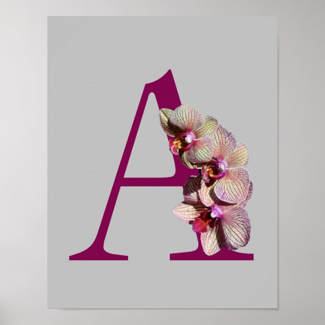 Poster Orchidée Élégant Monogramme Initial A  (Devant)