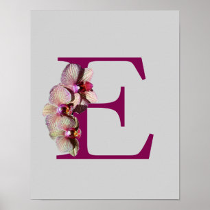 Poster Orchidée Élégant Monogramme initial E