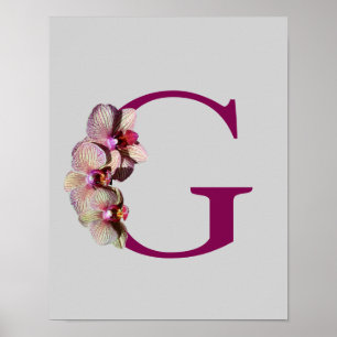 Poster Orchidée Élégant Monogramme initial G