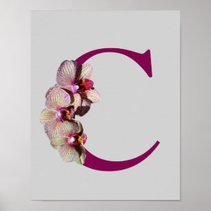 Poster Orchidée Élégant Monogramme Initiale C  
