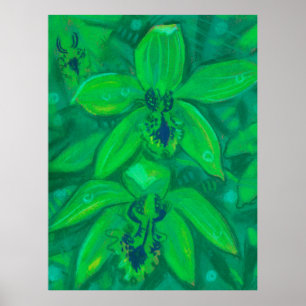 Poster Orchidée verte, peinture florale à fleurs tropical