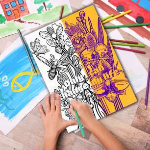 Poster Orchidées avec coloriage papillon Page imprimable