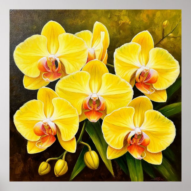 Poster Orchidées Jaunes Vibrantes Avec Centres Rose (Devant)