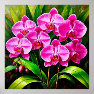 Poster Orchidées Roses Vibrantes Décor Floral Tropical
