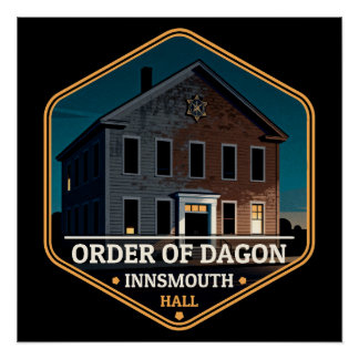 Poster Order of Dagon Hall Innsmouth Vintage Travel Badge