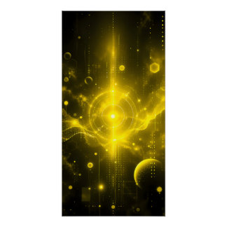 Poster Ordinateur futuriste Cyberpunk Or HUD Sci-Fi Techn