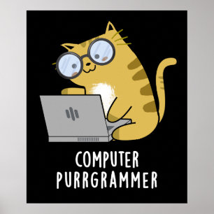 Poster Ordinateur Purr-grammer Funny Chat Pun Dark BG