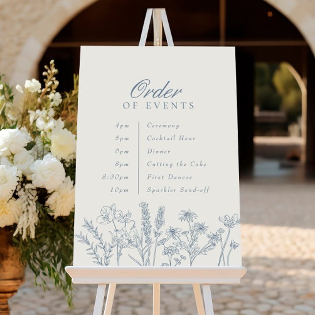 Poster Ordre des événements Mariage Fleur sauvage Bleu pe (Créateur téléchargé)