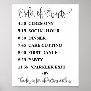 Poster Ordre des événements Réception de mariage ou signe