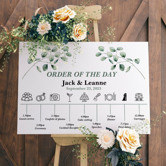 Poster Ordre Mariage moderne du jour, branche eucalyptus (Créateur téléchargé)