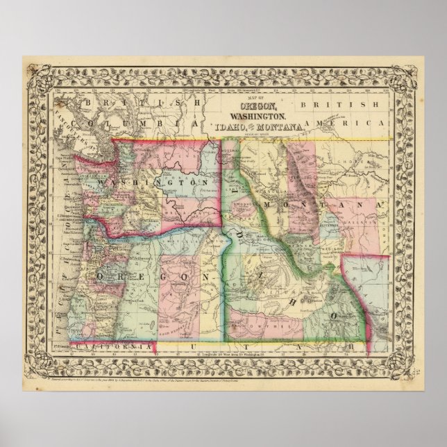 Poster Ore, Lavage, Idaho, Carte du Mont par Mitchell (Devant)