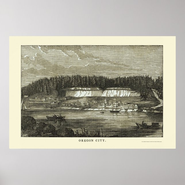 Poster Oregon City, OU Carte panoramique - 1850 (Devant)