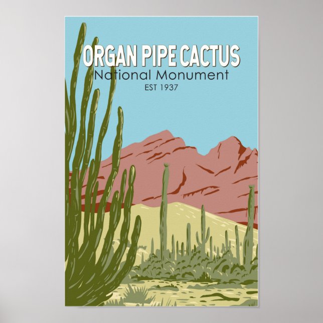 Poster Organ Pipe Cactus National Monument Arizona Retro (Devant)