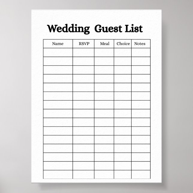 Poster Organiseur d'affiche de liste d'invités de mariage (Devant)