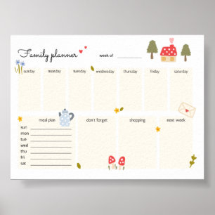 Poster Organiseur Hebdomadaire de Famille Calendrier Impr