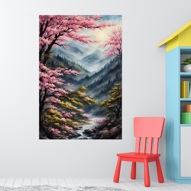 Poster Oriental Cherry Blossoms aquarelle peinture (Pépinière 1)