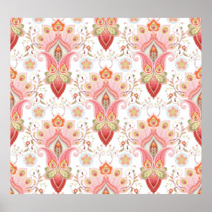 Poster Oriental Flair : Damask Peacock Paisley