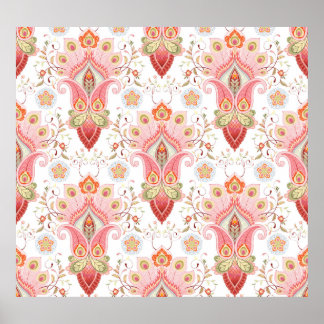 Poster Oriental Flair : Damask Peacock Paisley