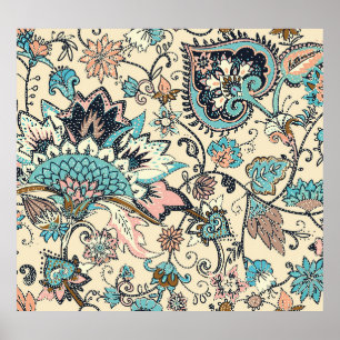 Poster Oriental Paisley : Elégance Textile Stylisée.