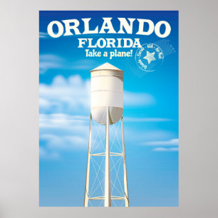 Poster Orlando, Florida Water Tower imprimé voyage.
