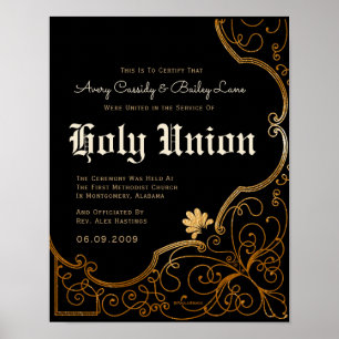 Poster Ornat or noir Mariage alternatif certificat