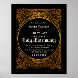 Poster Ornate Gold Antique Alternative WeddingCertificat