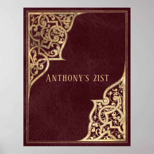 Poster Orné Vintage Bourgogne et Or (Devant)