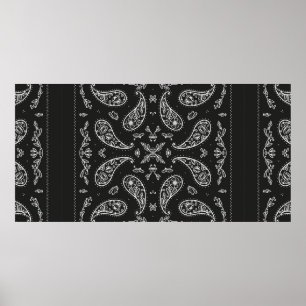 Poster Ornement Bandana noir et blanc Paisley Imprimer. V