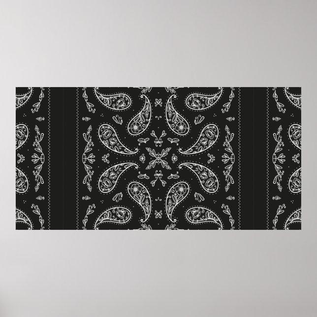 Poster Ornement Bandana noir et blanc Paisley Imprimer. V (Devant)