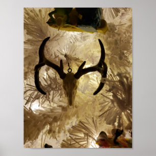 Poster ornement crâne cerf arbre de Noël blanc
