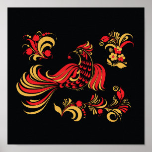 Poster ornement d'oiseaux russes