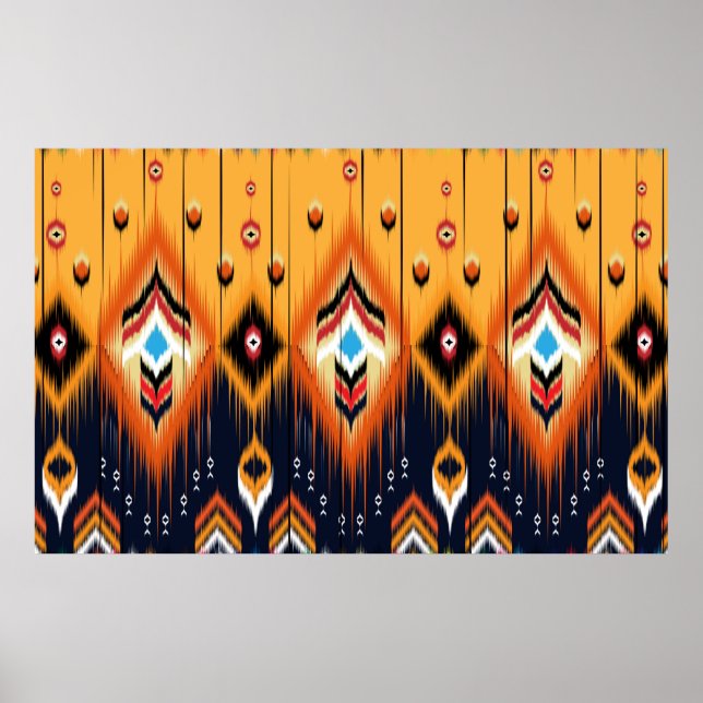 Poster Ornement folklorique géométrique Ikat. Tribal (Devant)