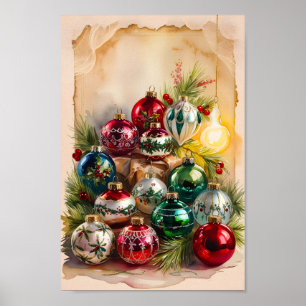 Poster Ornements de Noël rétro Mur Art Imprimer