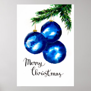 Poster Ornements de sapin de Noël bleus