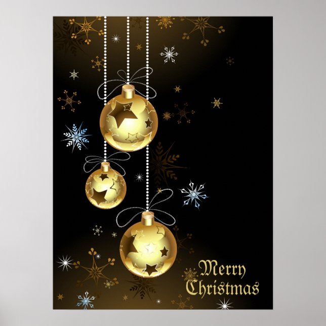 Poster Ornements dorés de Noël Étoiles brillantes Noir (Devant)