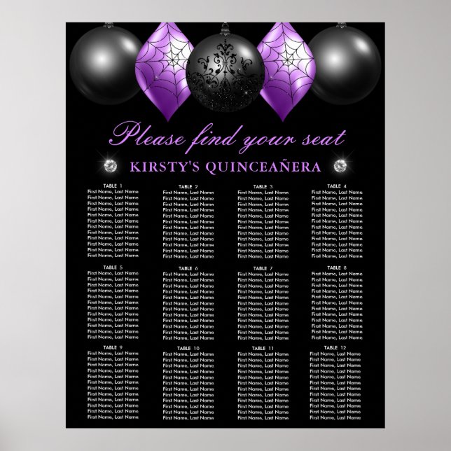 Poster Ornements noirs et violets Organigramme Quinceaner (Devant)